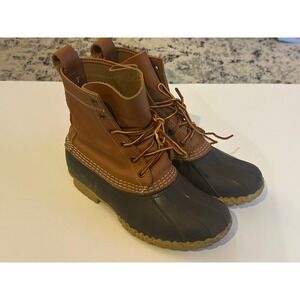 LL Bean Boots Brown Leather Rubber Waterproof Duck Boots W 8 / M 6.5 (Size "DW")